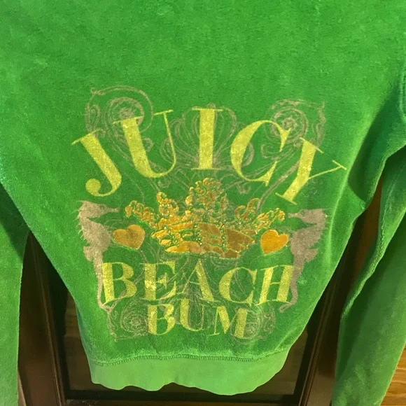 Juicy Couture Vintage Sz S Green Terry Cloth Hoodie w Gold & Crystal Design - Picture 5 of 15